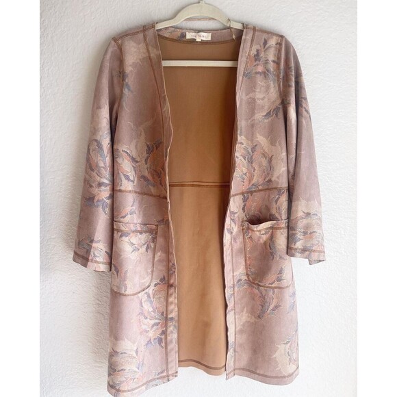Solitaire Jackets & Blazers - Cardigan SOLITAIRE Anthropologie Vegan Suede Floral Dusty Rose Jacket Duster